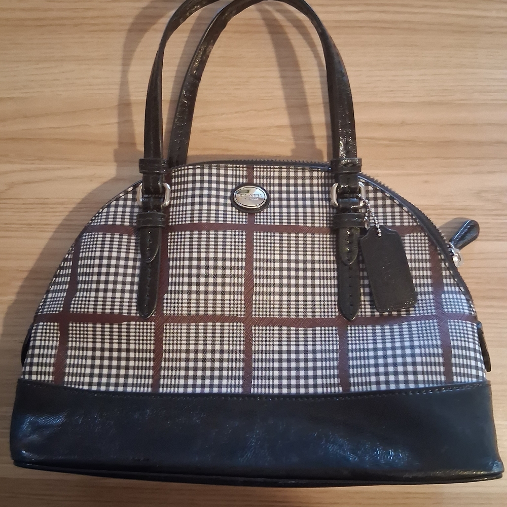 Coach Peyton Glen Black/Brown Plaid Mini Corado Dome Satchel Handbag 👜💝